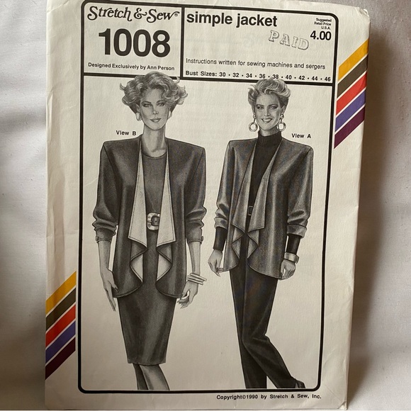 Vintage Stretch & Sew Pattern Simple Jacket New Uncut - Picture 1 of 3
